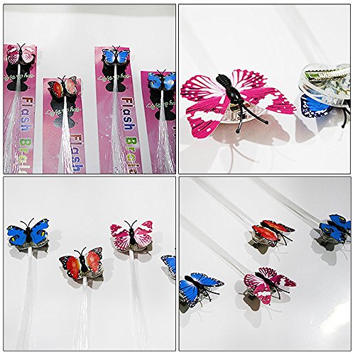 Pawaca LED Butterfly Hair Lights,14 Inch LED Fiber Optic Flashing Hair Braid Extensions Flashing LED Light Up Toys Barrettes for Party, Bar Dancing Hairpin, Light Up Hair Accessories(1 Pack)