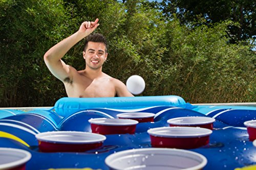Inflatable Pool Beer Pong Set with Cooler - Floating Water Drinking Game - Adult, College Drink Games for Outdoor, Backyard, BBQ, Boating, and Lake Parties - Beirut Table Top Floats for Poolside Pong