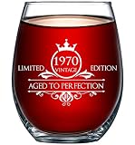 1970 50th Birthday Gifts for Women and Men Wine Glass - Funny Vintage Aged To Perfection - Anniversary Gift Ideas for Mom Dad Husband Wife - 50 Year Old Party Supplies Decorations for Him, Her - 15oz