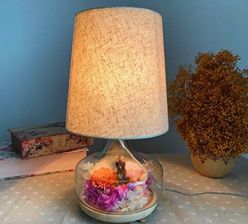 17.5" Modern Glass Adjustable Table Lamp Preserved Flowers Lamps Bedside Desk Light Home Floor Cafe Vase Bedroom Wedding Decor (pink)