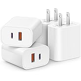 [4 Pack] USB C Charger Block Fast Charging Multiport Adpater [PD 20W USB-C & QC 3.0 USB-A Port] for iPhone 17/16/15/14/13/12/11/X/8, iPad, Galaxy, Google & More