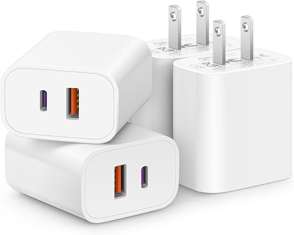[4 Pack] USB C Charger Block Fast Charging Multiport Adpater [PD 20W USB-C & QC 3.0 USB-A Port] for iPhone 17/16/15/14/13/12/