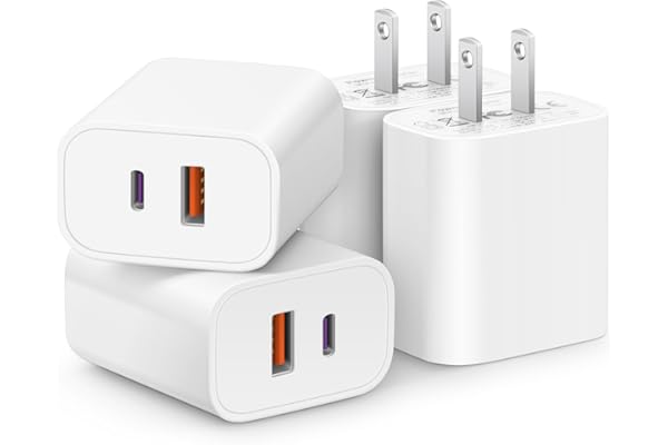 [4 Pack] USB C Charger Block Fast Charging Multiport Adpater [PD 20W USB-C & QC 3.0 USB-A Port] for iPhone 17/16/15/14/13/12/