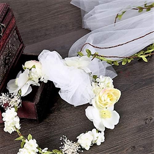 The Crafty OwlBohemian Flowers Pearl Garland Bridal Wedding/Sweet Sixteen/Flower Girl/Quinceanera Crown Headdress (Light Yellow Flower Head Wreath White Veil Fabric Bridal Headpiece)