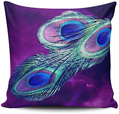 WEINIYA Home Decoration Throw Pillow Case 20X20 Inch Peacock Feather Purple Square Custom Pillowcase Cushion Cover Double Sided Printed (Set of 1)