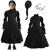 LZH Witch Costume for Girls Halloween Costume for Kids Black Halloween Dress with wig and Glasses for Cosplay Outfit 4-12Y