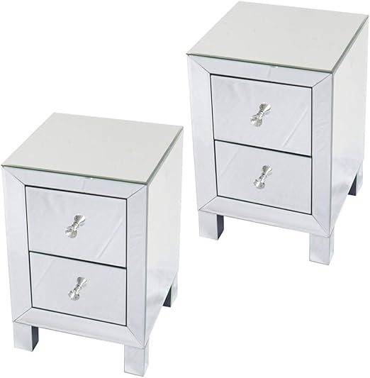 Amazon Com Tita Dong 2 Drawer Mirrored Nightstand Set Of 2 Sliver Finshed Side Table End Table For Bedroom Living Room Kitchen Dining