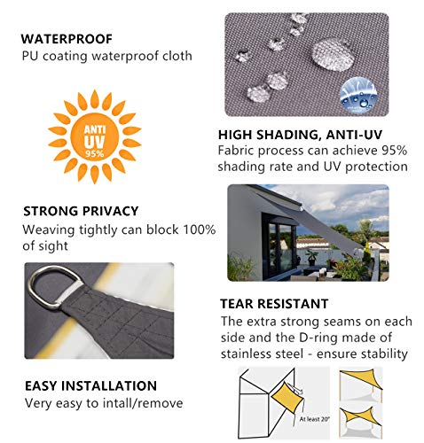 Sekey Sonnensegel Wasserdicht 3x4m Rechteckig mit Edelstahl Befestigungs Kit PES Polyester, Sonnenschutz 95% UV Schutz Windschutz Reißfest Wetterfest, für Balkon Garten, Anthrazit – Bild 6