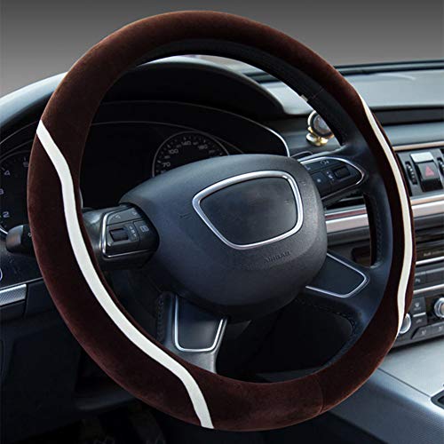 Evevik Winter Warm Plush Stretch Universal Auto Car Steering Wheel Cover 15 inch Comfortable Driving(Coffee)