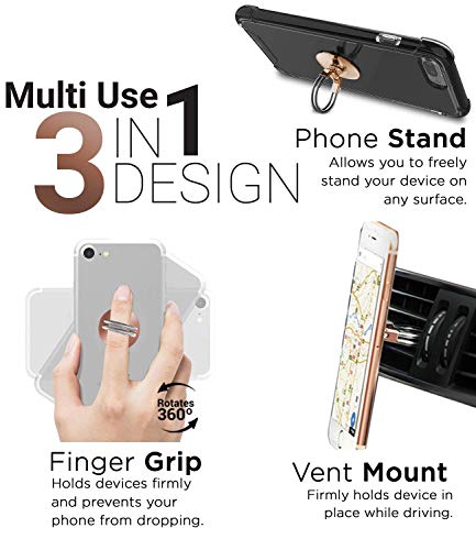 Aduro Cell Phone Ring Holder, 3 in 1 Universal Phone Ring Stand Car Holder, Finger Grip Phone Holder for iPhone, Samsung Phone and Smartphones (Rose Gold)