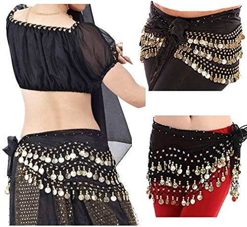 Fancy Steps Black Belly Dance Belt with Gold Coins Zumba