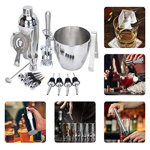 Songway 16-teiliges Cocktail-Shaker-Set aus Edelstahl, Bar-Set beinhaltet 550/750 ml Cobbler Shaker, Eiskübel, Stößel… – Bild 4