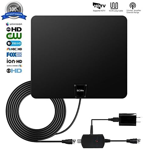 ETeck TV Antenna, TV Antenna for Digital TV Indoor, 50+ Miles Long Range Mini Antenna with Detachable Signal Amplifier Booster for 1080P High Performance and 16.5 ft Coaxial Cable Antenna for TV