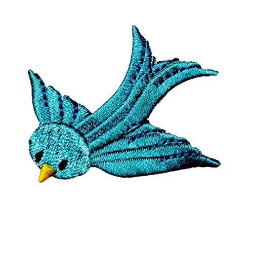 ID 0503 Blue Bird Flying Patch Robin Sparrow Dive Embroidered Iron On Applique