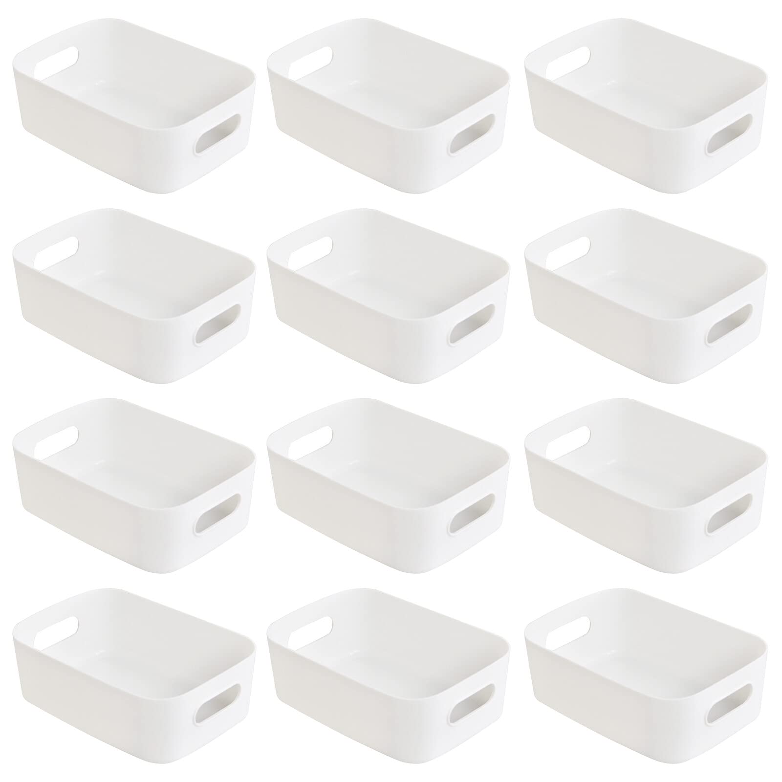 Hwtcjx 12 PCS White Plastic Storage Baskets with Handle, Rectangular Kitchen Organiser, Small Baskets for Storage, Storage Boxes for Kitchen, Fridge, Cupboard, Office, School, Home (15.5x11x5.5cm) — image 1