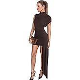 JUMISEE Women’s Elegant Irregular Ruched Mini Dress Flowy Ribbon Bodycon Cocktail Dress Sexy Pleated Formal Dresses