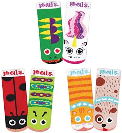 Lil Besties 3 Pair Mismatched Animal Pals Sock Gift Box for Baby Shower Boys Girls Baby Infants with Nonskid No Slip Grips (6-12 Months)