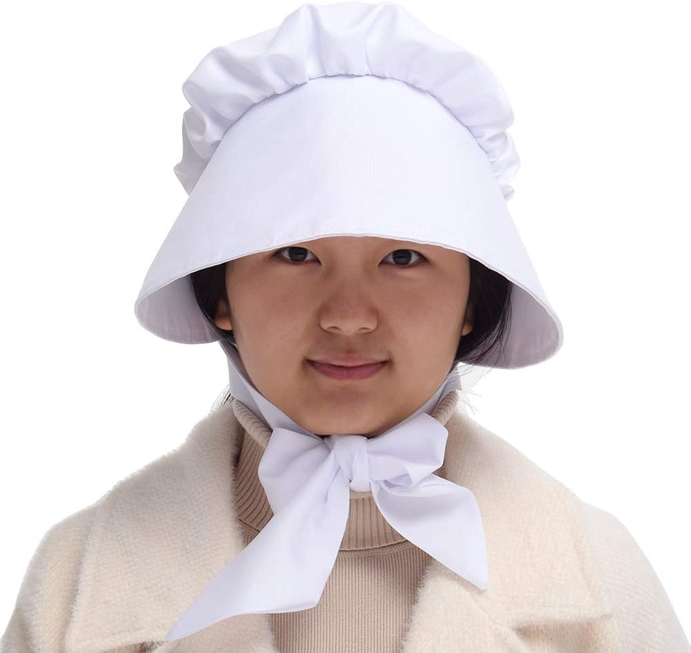 GRACEART Victorian Adult Women Girls Headgear Hat Ladies Handmaid Bonnet Medieval Peasant Headwear For Fancy Dress (White) - Image 3