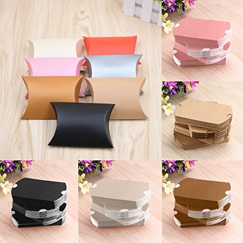Okdeals 50pcs Pillow Paper Candy Box Wedding Favors Baby Party Bread Gift Bag (White)