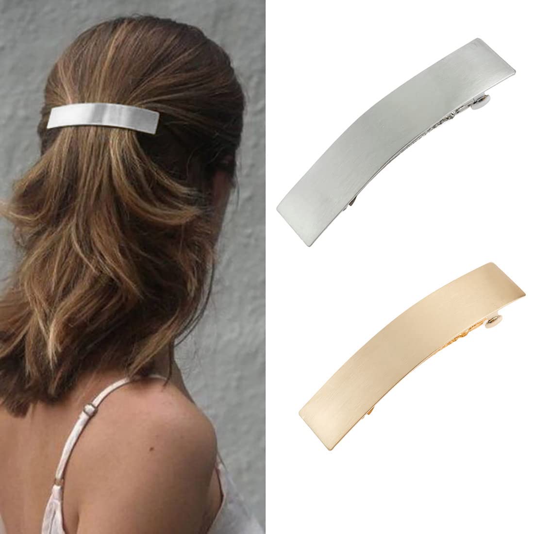 Prosy Vintage Small Rectangular Hairpin Metal Geometry Smooth Hair Barrettes Hair Clasp Hair Accessories Hair Clips for Women and Girls (Silver)