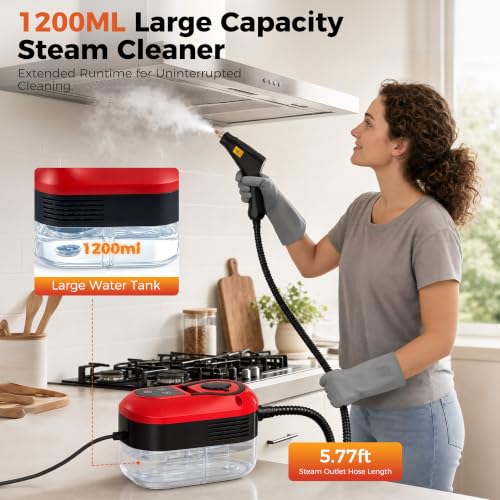 Steam Cleaner, Handheld Steam Cleaner for Cleaning, 1500W Portable Steam Cleaner with 6-Level Adjustable & Quick Heat-Up, Steam Cleaner for Home, Kitchen, Bathroom, Tile, Grout, Dirt, Car Detailing