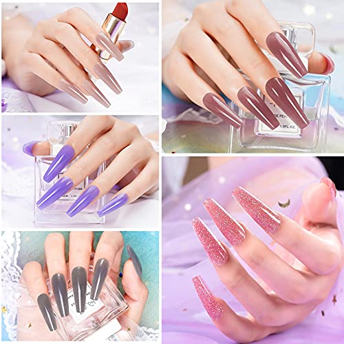 Poly Gel Nail Kit with UV Lamp, 10 Fall Colors Quick Nail Extension Gel Kit Easy Builder Gel with Rhinestone, Slip Solution, Complete Poly Gel Kits for DIY Manicure, Pink Nude Series