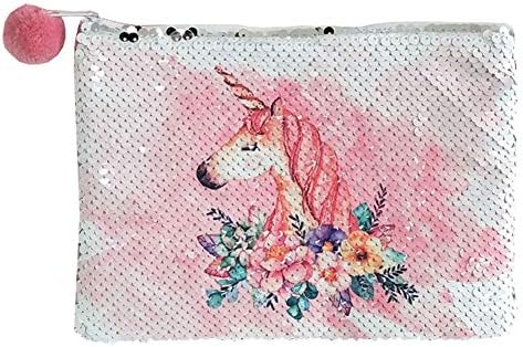 FanRich Ladies Fashion Unicorn Sequin Coin Cards Holder Purse Wallet Pencil Pouch