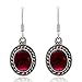 925 Oxidized Sterling Silver Red Garnet Gemstone Oval Rope Edge Vintage Dangle Hook Earrings 1.3