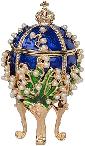 Minihouse Russian Faberge Egg with Rich Enamel and Sparkling Rhinestones Jewelry Trinket Box, Hand- Painted Vintage Style Easter Egg