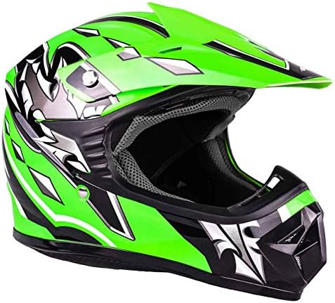green and black dirt bike helmet