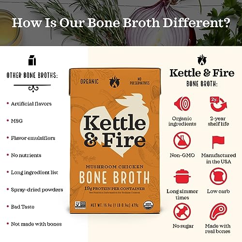 Kettle and Fire Mushroom Chicken Bone Broth, Keto, Paleo and Whole 30 Approved, Gluten Free