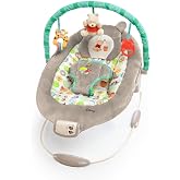 Bright Starts Disney Baby Winnie the Pooh Baby Bouncer Soothing Vibrations Deluxe Infant Seat - Faux Suede, Music, Removable -Toy Bar, 0-6 Months 6-20 lbs (Dots &amp; Hunny Pots)