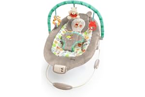 Bright Starts Disney Baby Winnie The Pooh Baby Bouncer Soothing Vibrations Deluxe Infant Seat - Faux Suede, Music, Removable -Toy Bar, 0-6 Months 6-20 lbs (Dots & Hunny Pots)