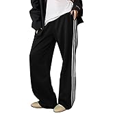 Women Side Striped Track Pants Y2k Drawstring Waist Wide Leg Cargo Sweatpants Casual Loose Jogger Lounge Pants