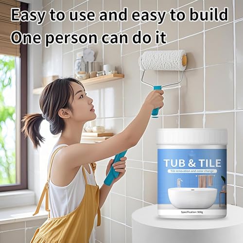 Bathroom Tub and Tile Refinishing Kit–Quick-Dry Water-Resistant Paint with Rolling Brush Set,Countertop & Bathtub Restoration,Easy Application for Bathroom Surfaces(White)