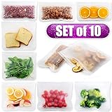 Just B Reusable Storage Bags - Extra Thick Sandwich and Food Pouch for Vegetables, Fruits, Biscuits and Snacks - Leakproof Lunch PEVA Container - Easy to Wash, Tear-Resilient, No BPA or Lead - 10-Pack