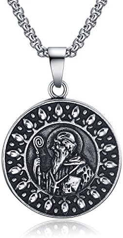 JC Fashion Jewelry Saint Benedict Exorcism Medal Catholic Cross Protection Stainless Steel Pendant Religious Necklace (Silvery)