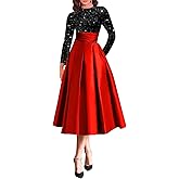 EAURIC Sparkly Long Sleeve Mother of The Bride Dresses for Women Tea Length Satin Short A-Line Formal Evening Party Gown