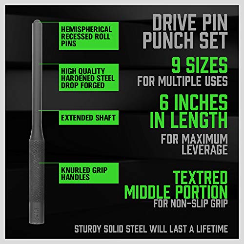 SWANLAKE 9-Pieces Roll Pin Punch Set, Gunsmithing Kit Removing Repair Tool with Holder for Automotive, Watch Repair,Jewelry and Craft