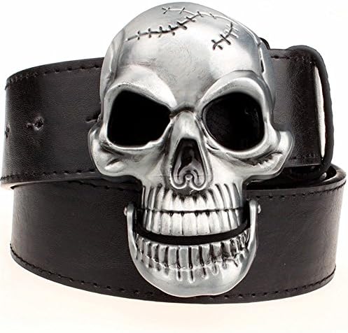 Mens Fashion Decorative Belt Skull Head Buckle Belt Waistband,115cm/45.3"
