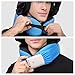 LANGRIA 6-in-1 Memory Foam Neck Support Travel Pillow with Detachable Hood Adjustable Neck Size for All Ages Side Elastic Pocket Neck Travel Cushion for Plane Train Car Bus Office (Blue)