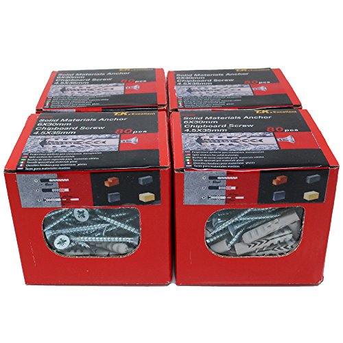 T.K.Excellent Plastic Self Drilling Drywall Ribbed Anchors Solid Materials Drywall Anchor E6 6x30 320 Pcs and Chipboard Screws 4.5X35mm 320 Pcs Box - Thumbnail 7
