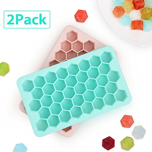 Benewell Silicone Ice Cube Trays Set of 2, Easy Release Honeycomb Shape Ice Molds, Perfect Ice Trays for Bourbon, Whiskey, Cocktail, Beverages and More - 38 Cubes Each, BPA-Free, FDA & LFGB Approval