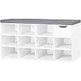 DINZI LVJ Shoe Bench, Entryway Storage Bench with Drawer and 11 Cubbies, Cubby Shoe Rack with Adjustable Shelves, Shoe Organizer Cabinet for Living Room, Bedroom, Mudroom, Closet and Garage, White