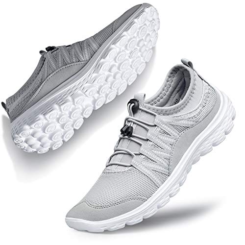 Belilent Slip on Shoes for Women Walking Sneakers Fashion Laceless go Walk Work Nursing Casual Gym Athletic Sport Workout Shoes for Travel Bowling Outdoor Yoga Grey/White 5 M US