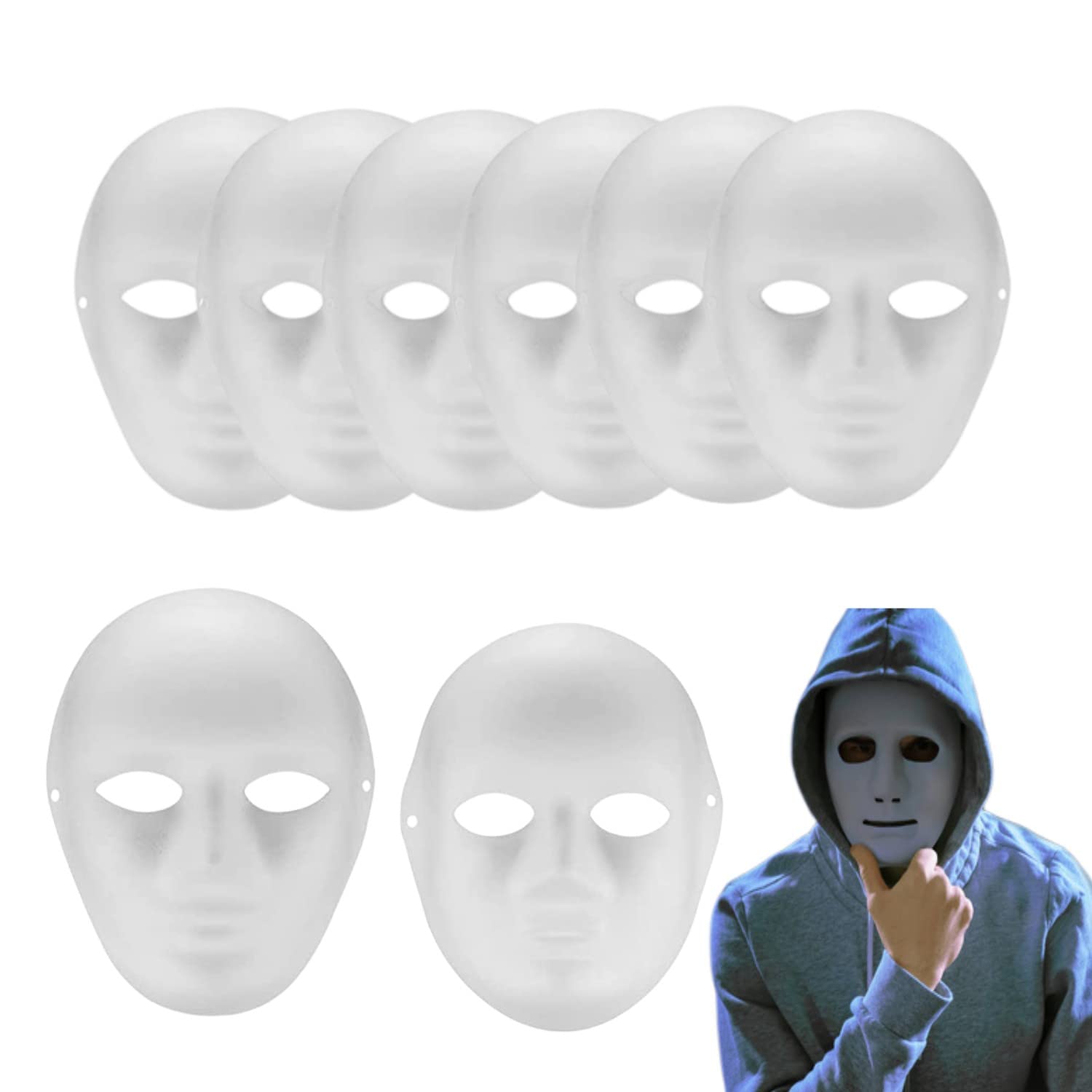 6 Pack DIY White Paper Masks, Masquerade Masks, Women Men Full Face Masks, Pure White Graffiti Mask, for Cosplay Mardi Gras Halloween Mask