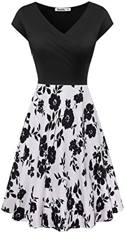 Yeslife Women's V-Neck Cap Sleeve Summer Casual Midi Dress