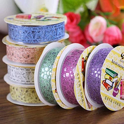 Washi Tape,Lace Pattern Glitter Bling Self-Adhesive Tape,Diamond Washi Tape Masking DIY Scrapbooking Lace Tape Sticker 6 Roll Color Random