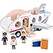 WondAir Passenger Jet Playset - Wooden Toy Airplane with 8 Figurines of Pilots, Crew, People, and Luggage Accessories - Push Along Vehicles, Open Ended Play for Toddler, Babies, Boys and Girls