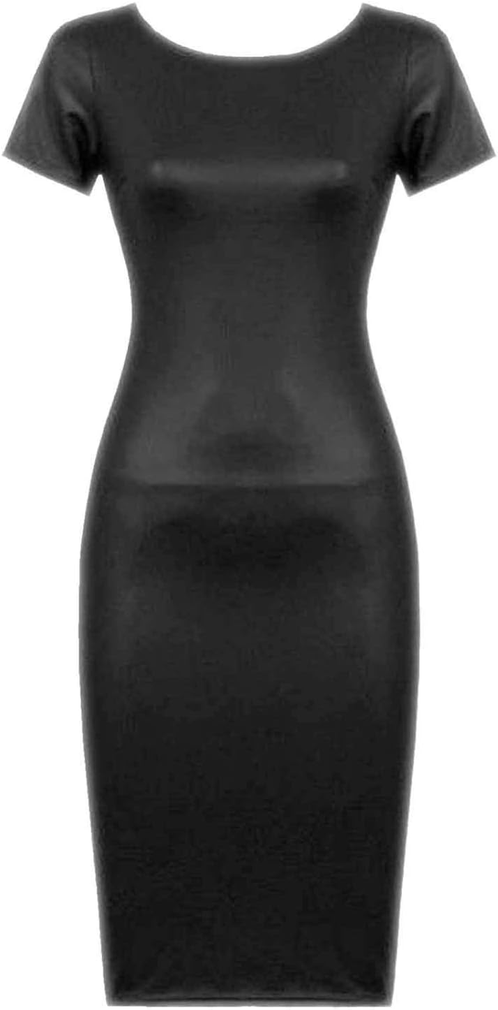 VR7 Womens Faux Leather Ladies Elastic Waistband Bodycon Stretch Wet Look Pencil Fitted Tube Midi,Mini Skirts All Wet Look Variety